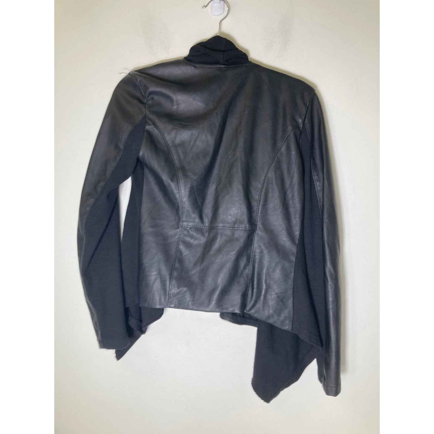 BlankNYC Black Mixed Media Faux Leather Zip Up Cardigan Style Sz s