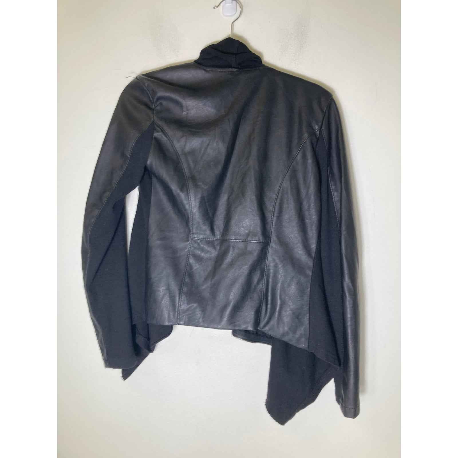 BlankNYC Black Mixed Media Faux Leather Zip Up Cardigan Style Sz s