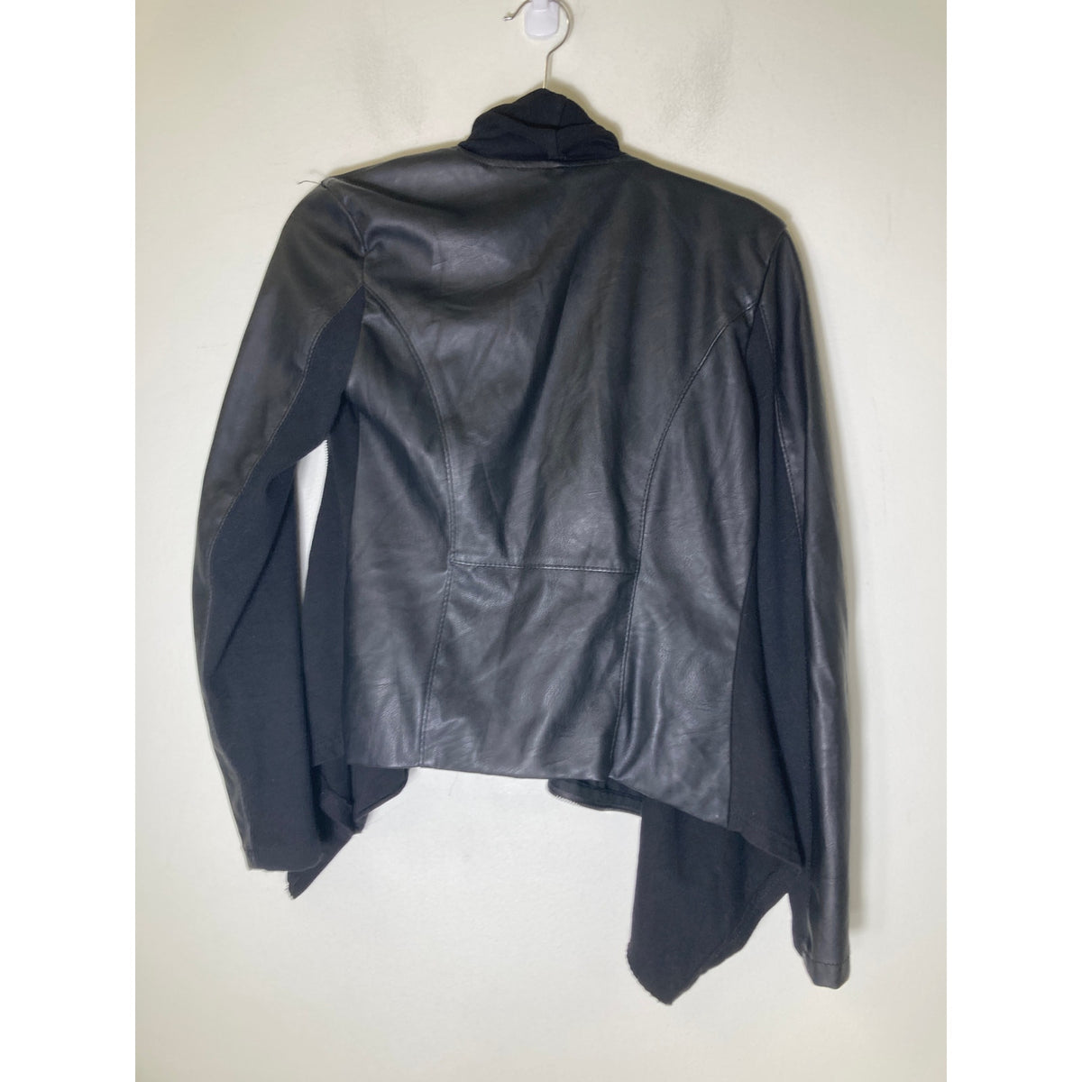 BlankNYC Black Mixed Media Faux Leather Zip Up Cardigan Style Sz s