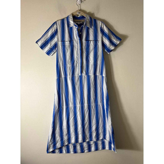 LIVRO Blue WHITE Stripe Cotton Short Sleeve button Up Maxi Dress Sz XS
