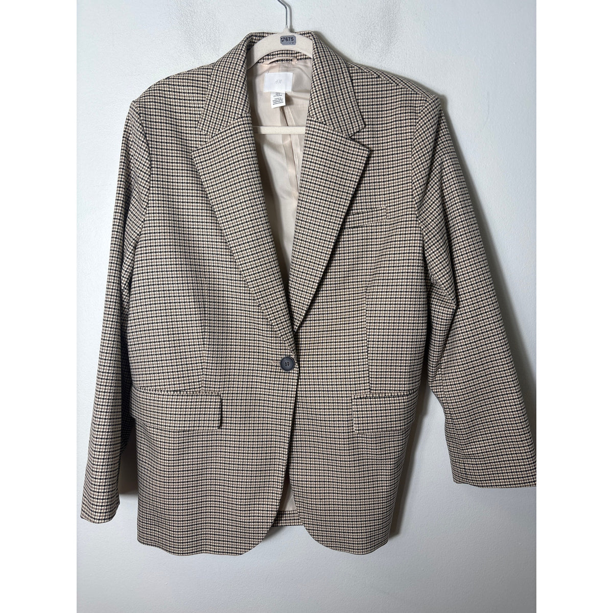 Men's H&M Brown and Black Plaid Long Sleeve One Button Blazer Sz M
