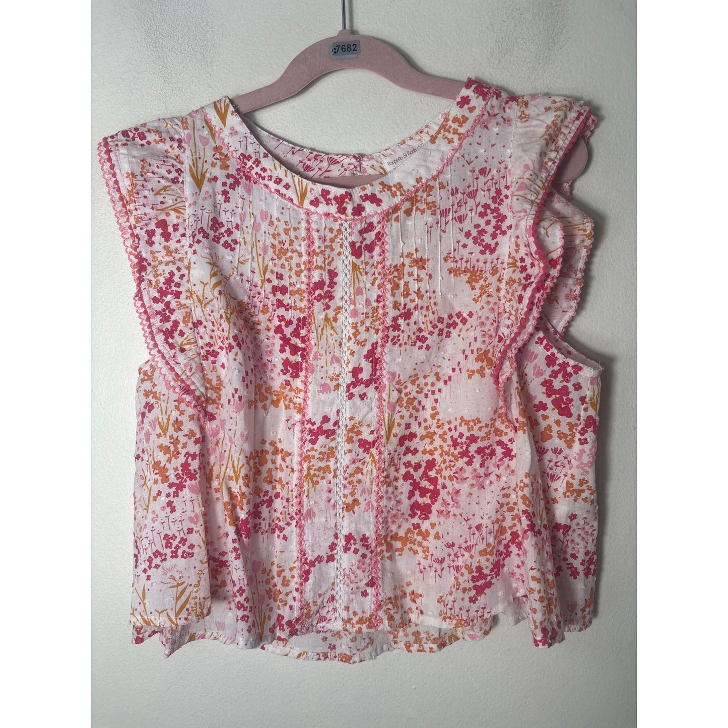 Girls Poupette St. Barth pink Floral Cotton Top Sz 10
