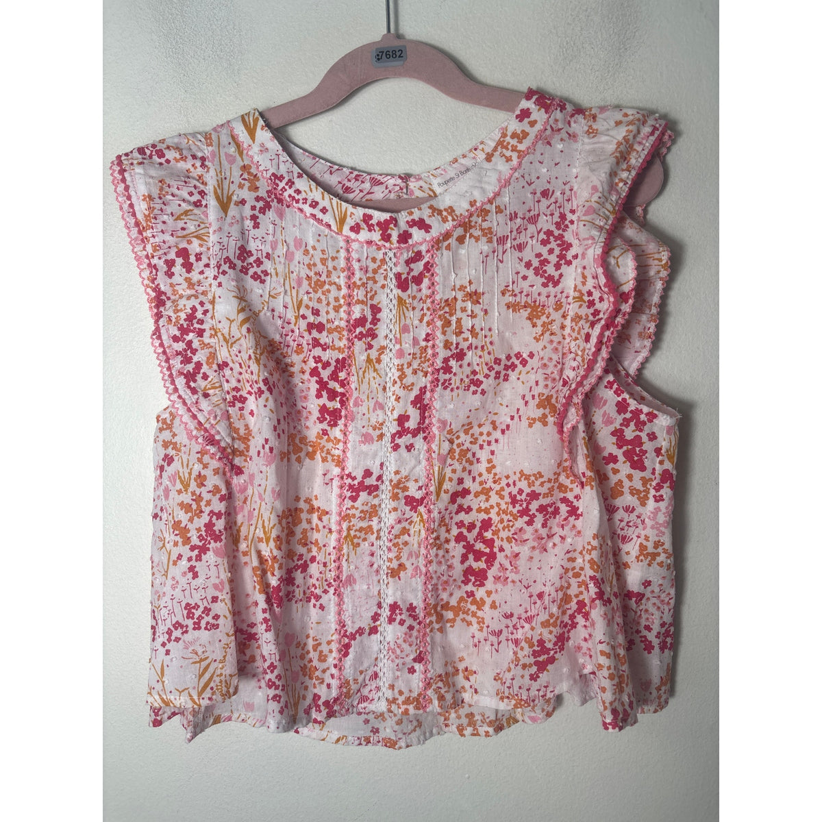 Girls Poupette St. Barth pink Floral Cotton Top Sz 10
