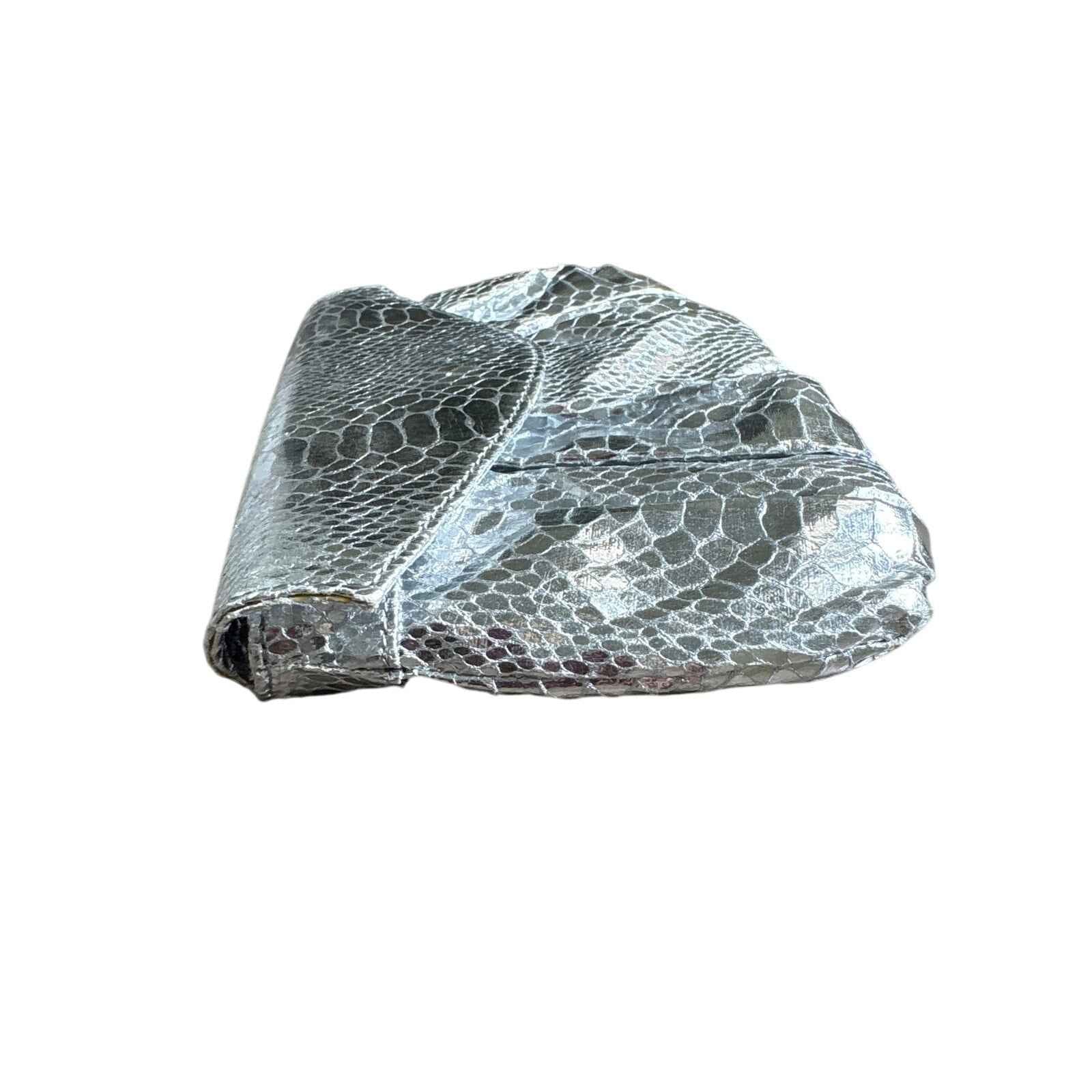 Carlos Falchi Silver Snake Skin Crossboy bag/Clutch Purse Sz 10"x6"