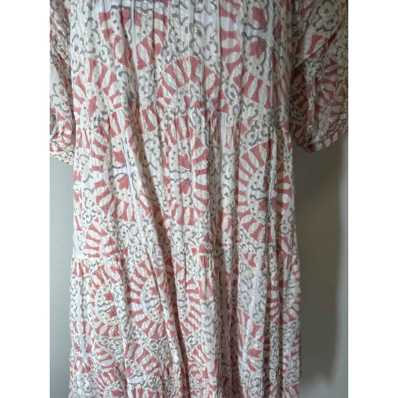 Cleobella Rose Gray Puff Sleeve Cotton Babydoll Dress Sz M