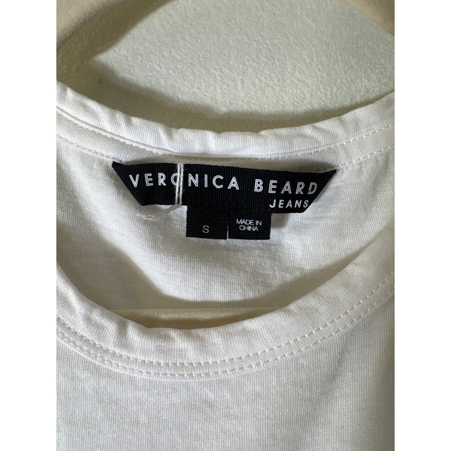 Veronica Beard White Tan Flutter Sleeve Cotton Tee Shirt Sz S