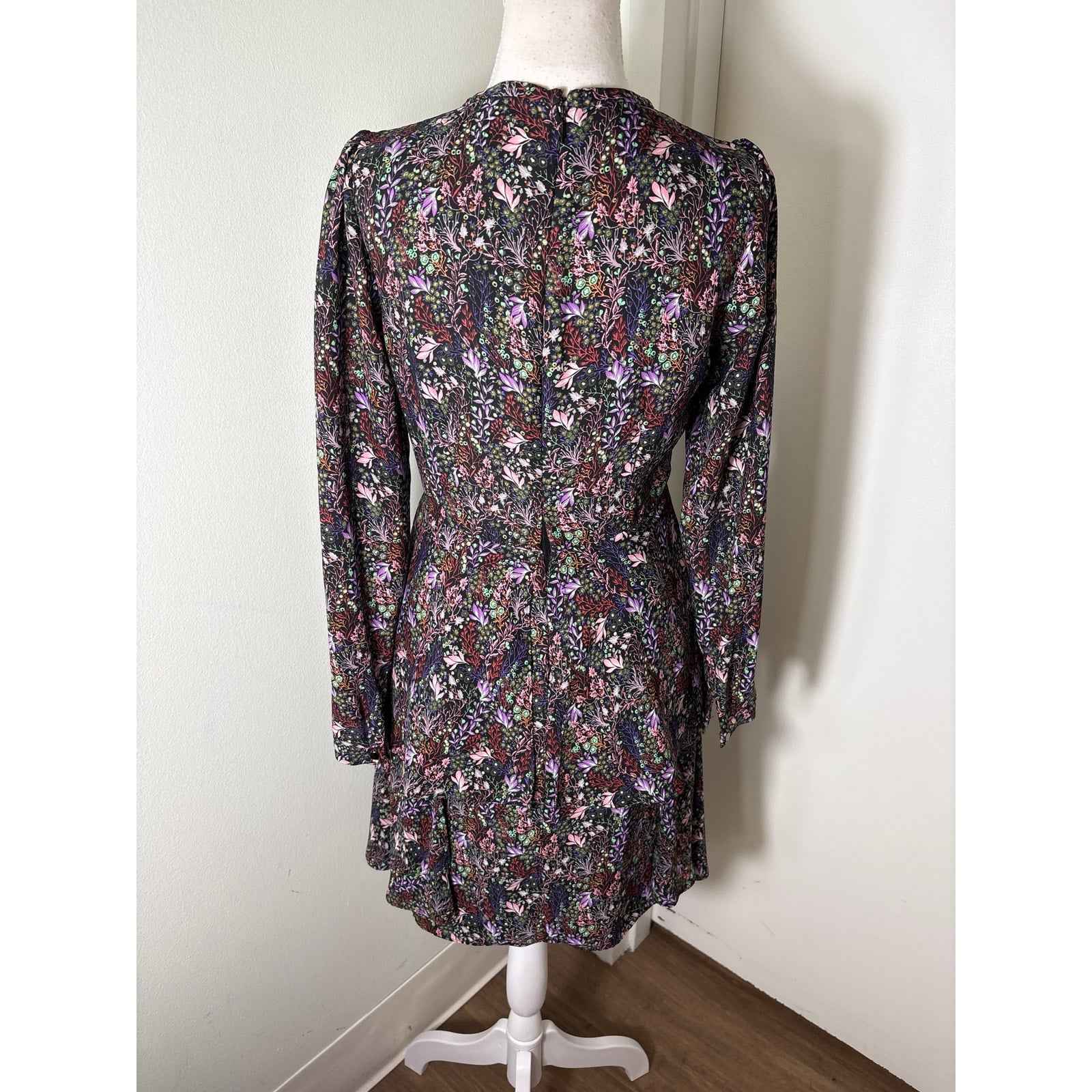 Philosophy Black Floral Keyhole Long Sleeve Tiered Dress Sz S