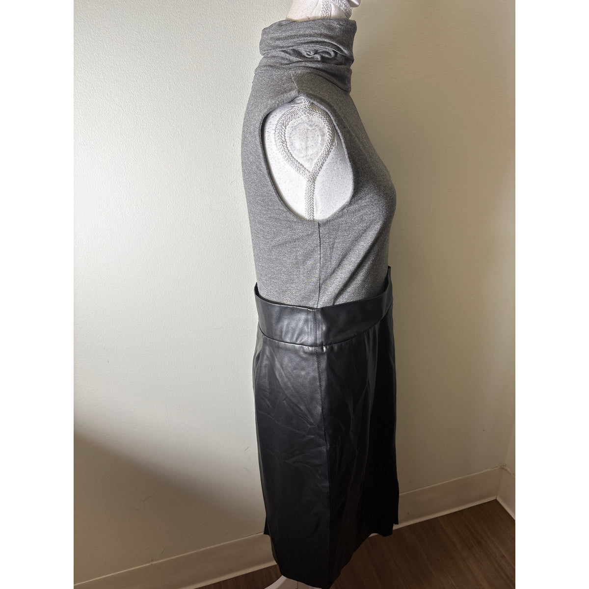 Baily/44 Black Gray Mixed Media Sleeveless Turtle Neck Dress Sz L