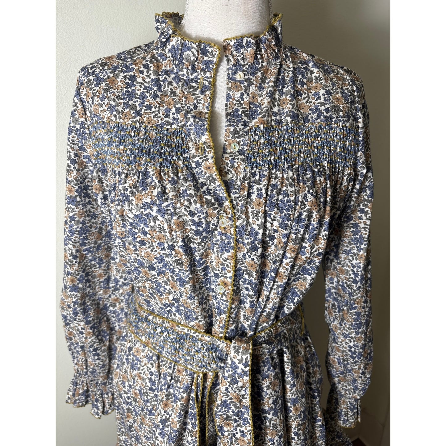 NWT Baybala Green and Blue Mini Floral Long Sleeve Belted Dress sz L