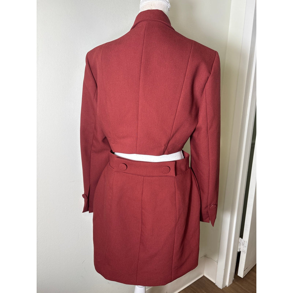 NWT Audette Maroon Long Sleeve One Piece Skirt Set Sz M