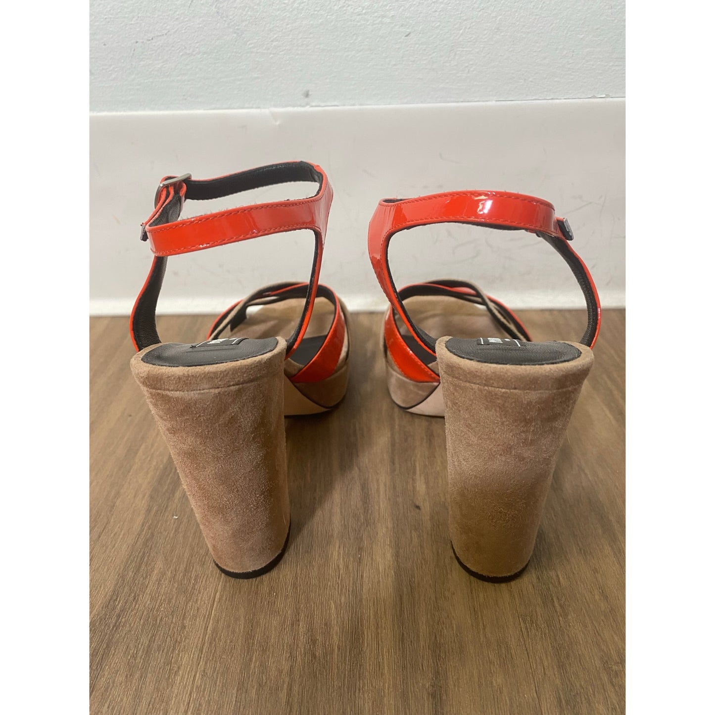 Prezios Rose Suede with Orange Patent Leather Straps "Camoscio Rose" Sz 38 (7.5)