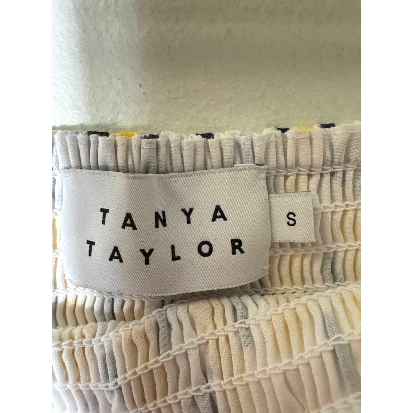 Tayna Taylor Yellow Smocked 3/4 Puff Sleeve Peplum Top Sz S
