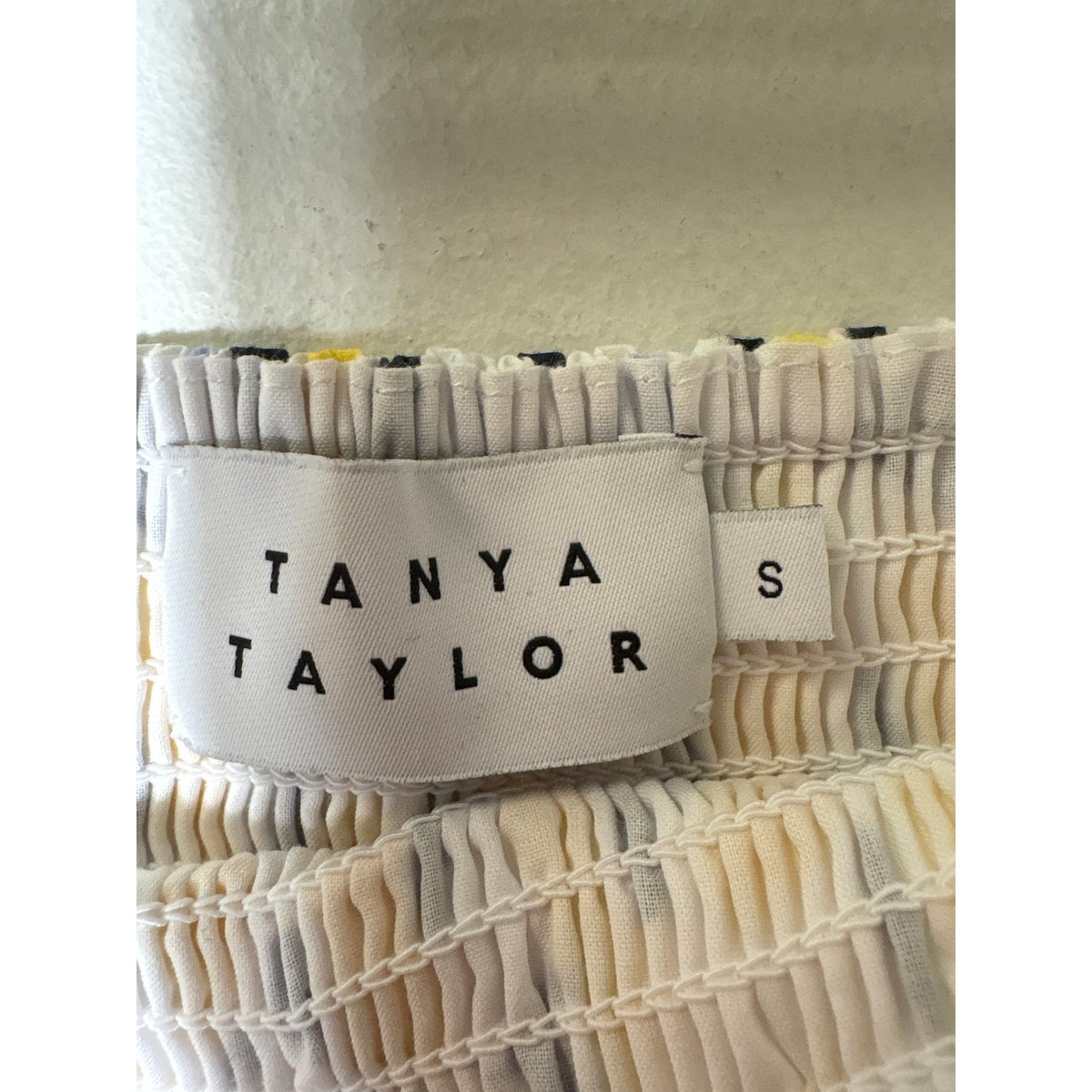 Tayna Taylor Yellow Smocked 3/4 Puff Sleeve Peplum Top Sz S