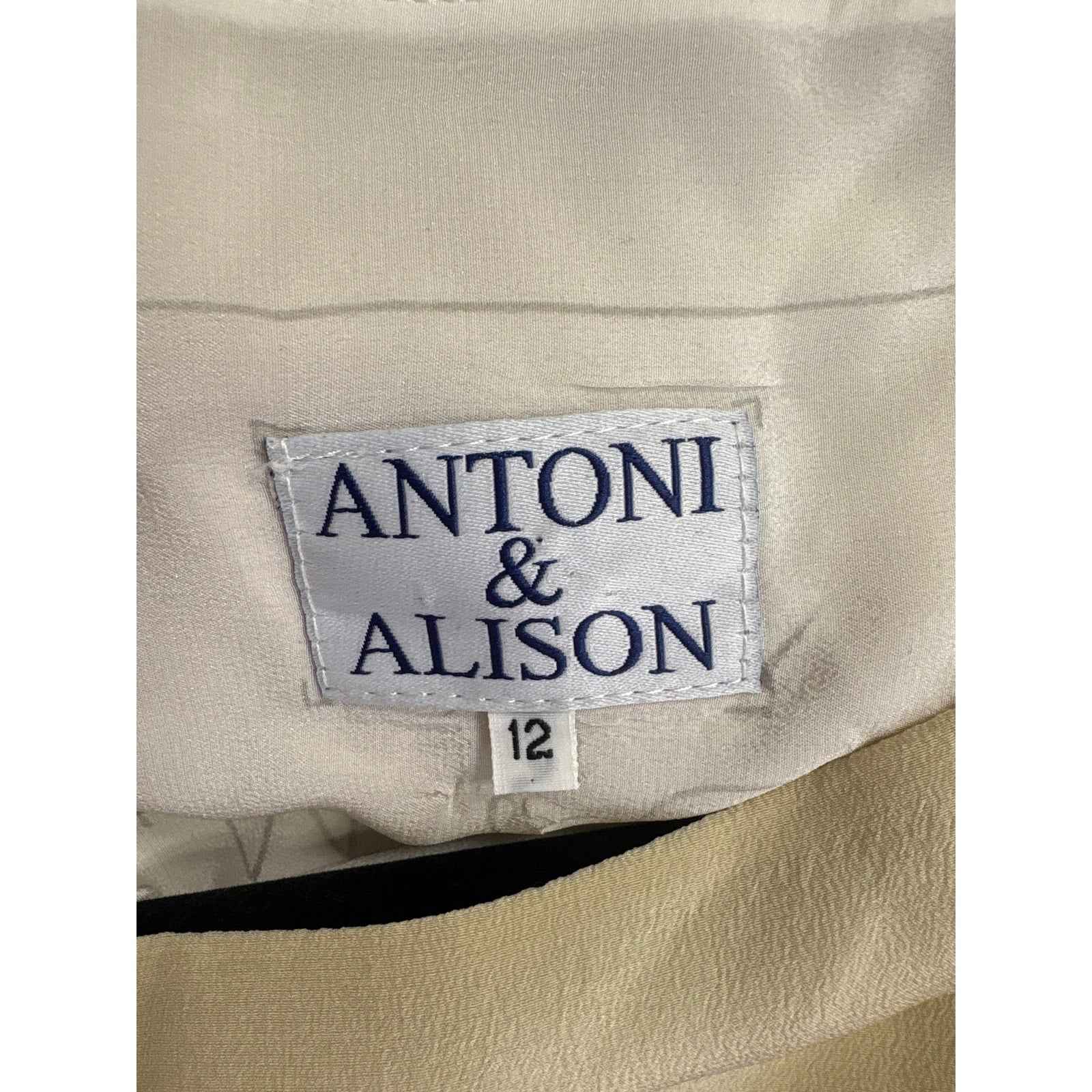 Antoni & Alison Cream and Black Silk Half Sleeve Maxi Shift Dress Sz 12