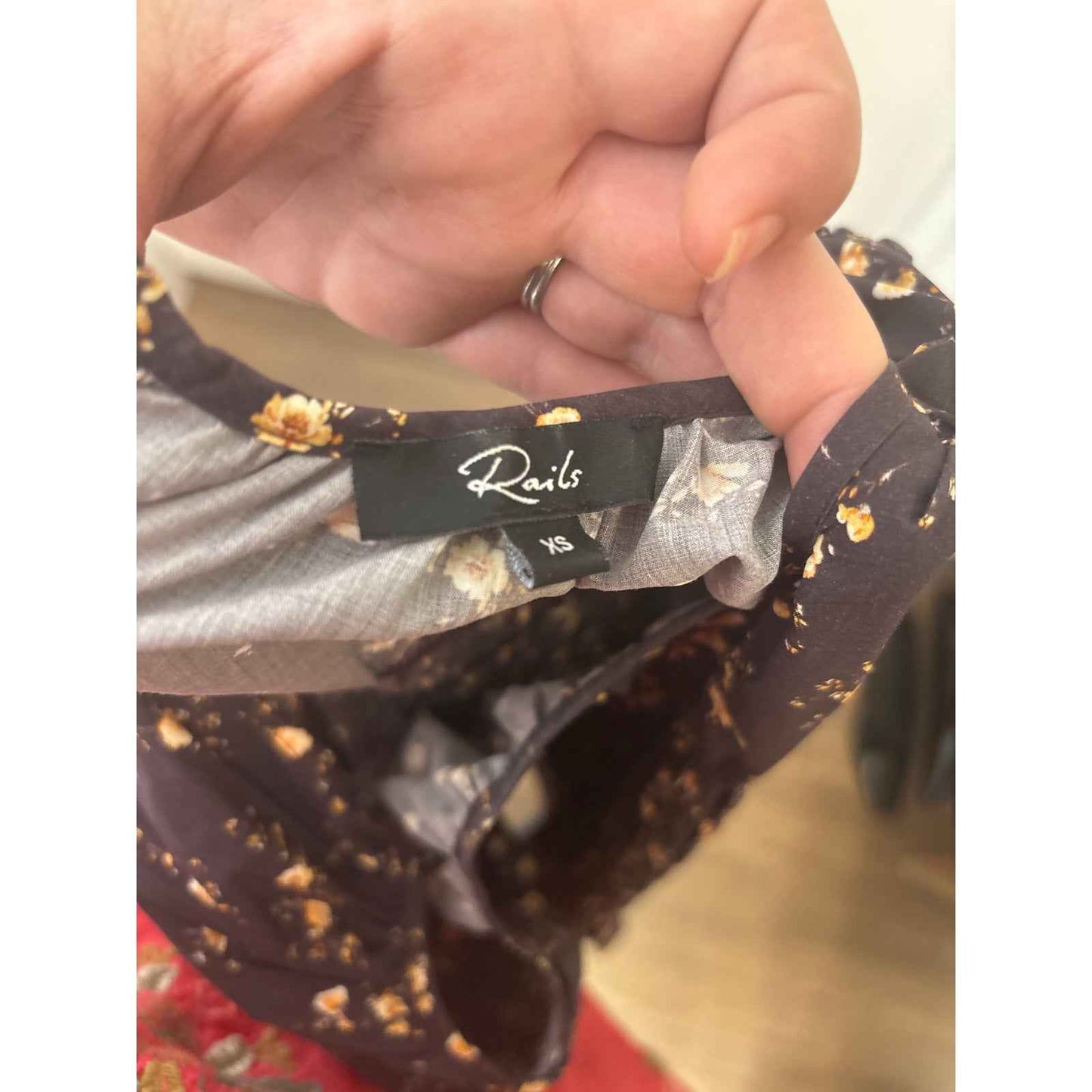 Rails Black Peach Floral Long Sleeve Cotton Smocked Bodice Top Sz S