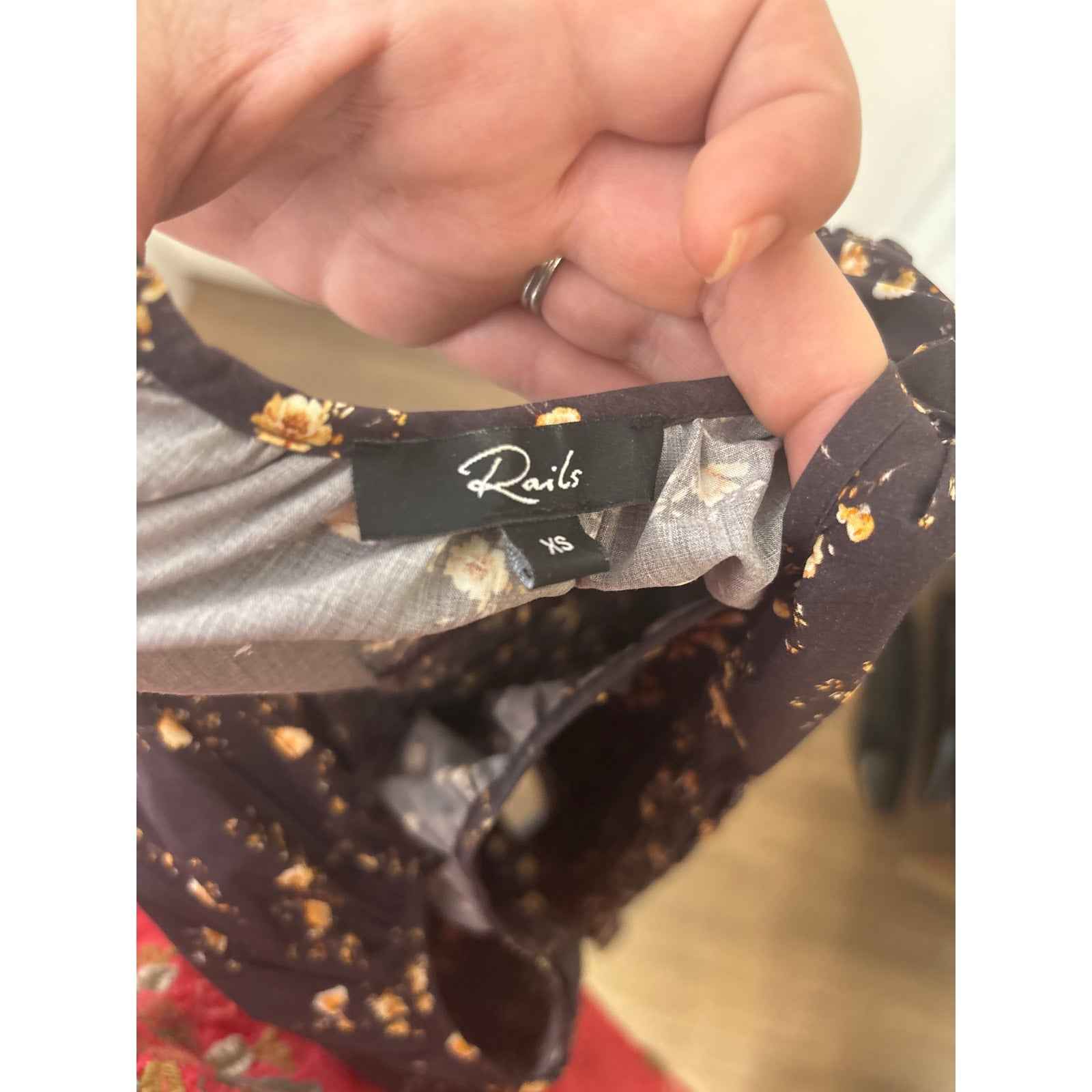 Rails Black Peach Floral Long Sleeve Cotton Smocked Bodice Top Sz S