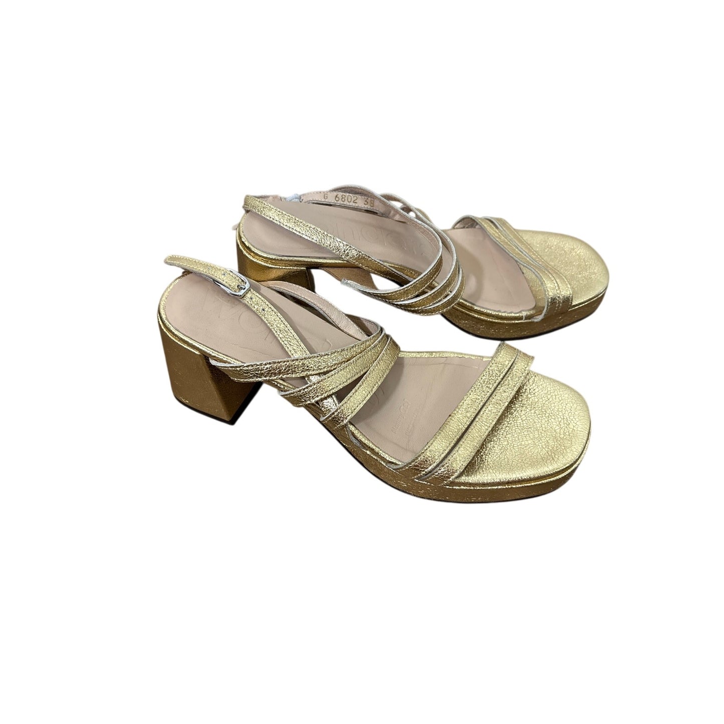 Wonders Gold Strappy Medium Heel Sandal Sz 38