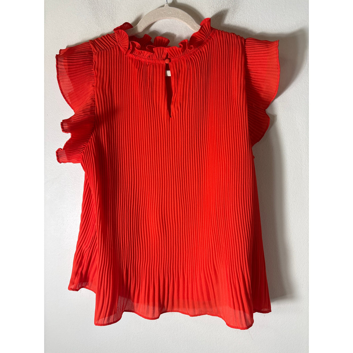 TCEC Orange Mini Pleat Flutter Sleeve Top Sz L
