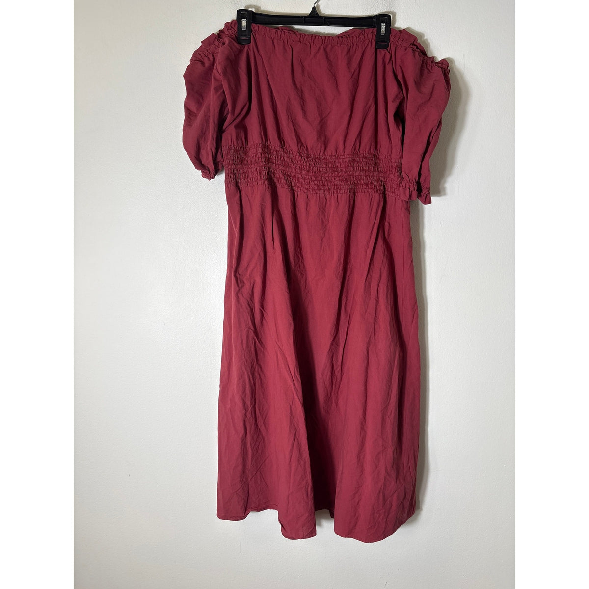 Whistles Crimson Red Off the Shoulder Smocked Waist Cotton Maxi Dress sz 12
