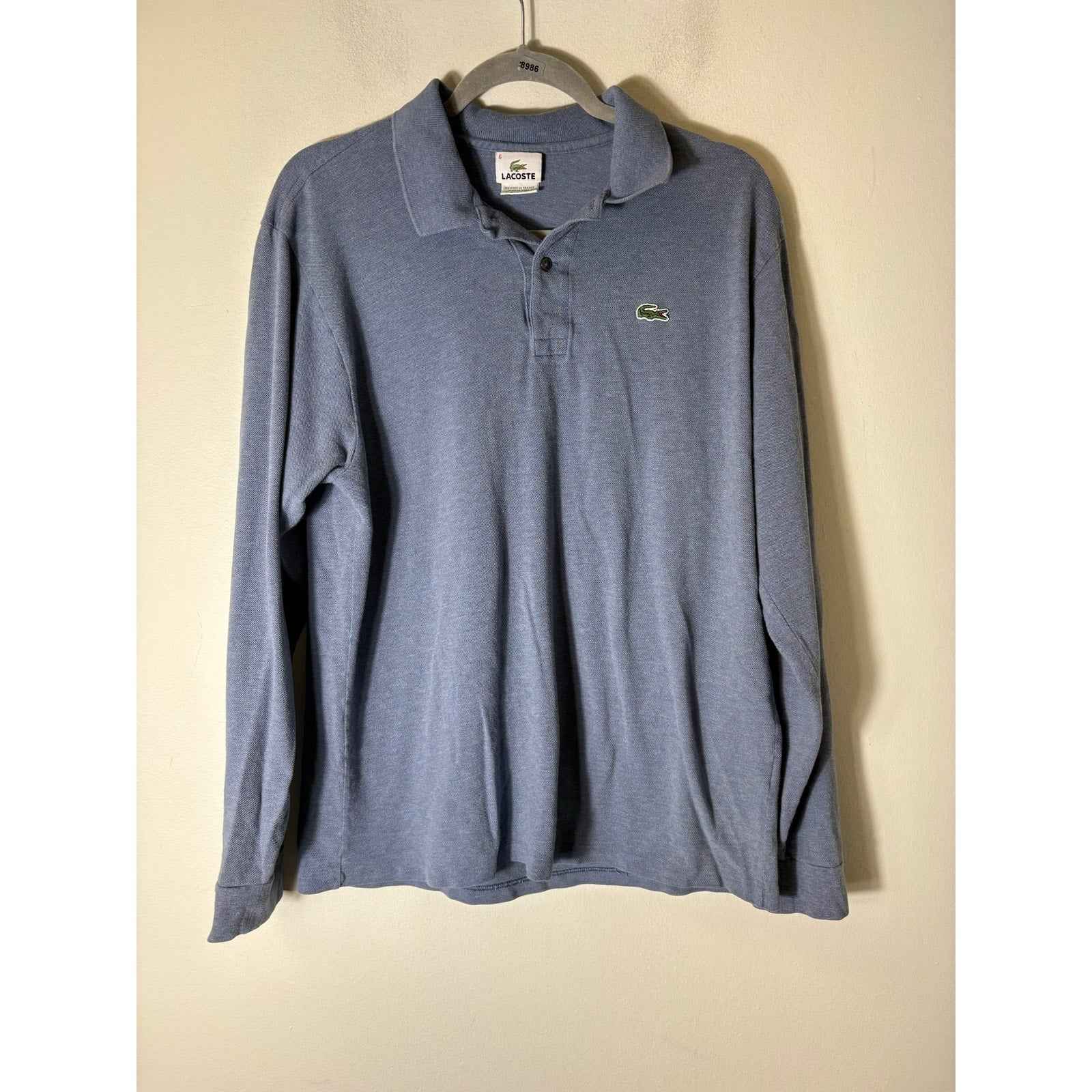 Men's Lacoste Gray Blue Long Sleeve Cotton Polo Style Shirt Sz 6