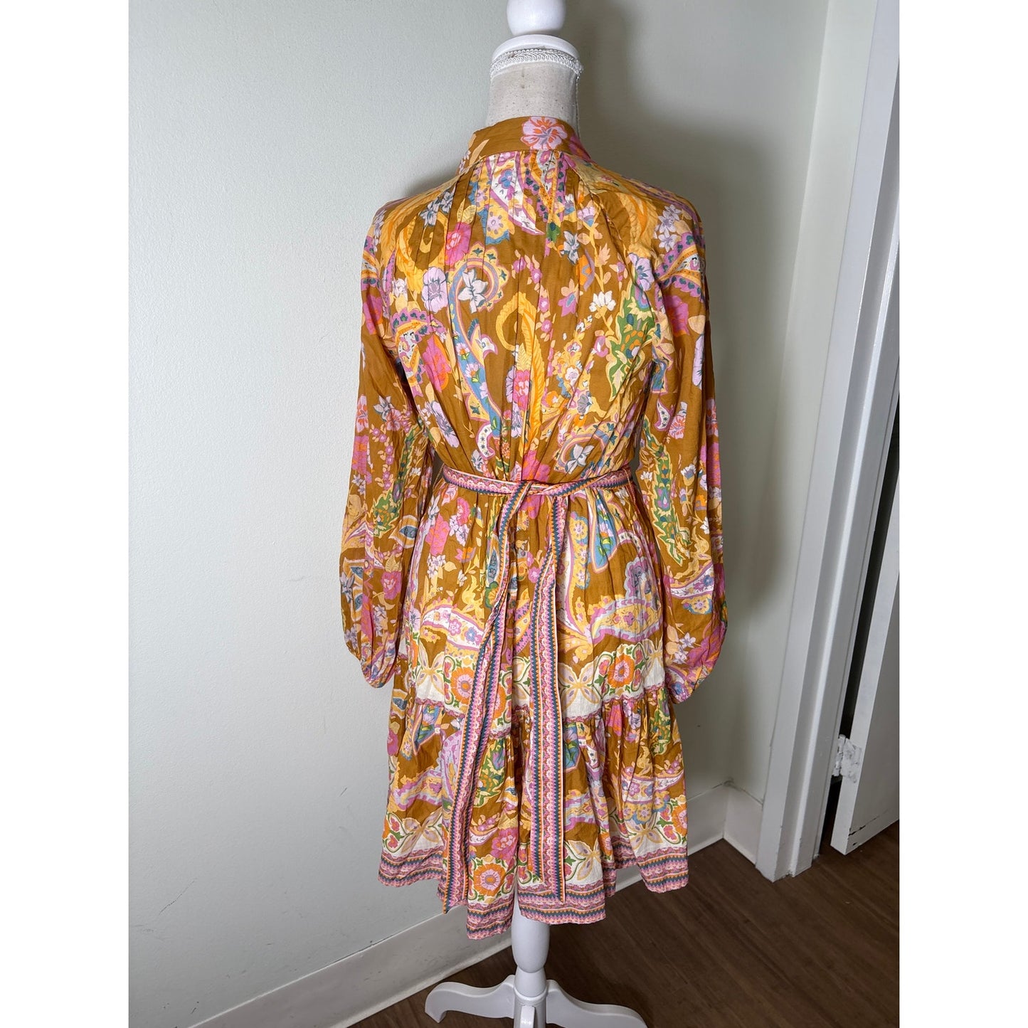 Antonio Melani Golden and Pink Floral Long Sleeve Cotton Mini Dress Sz 2