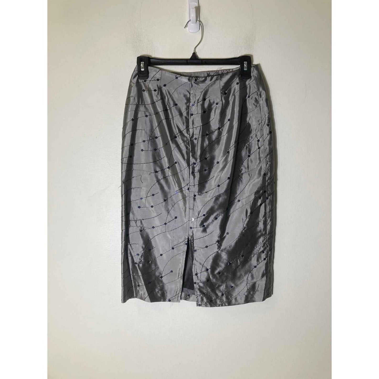 Emma Black Silver Midi Pencil Skirt with Sequin Detailing Sz 6