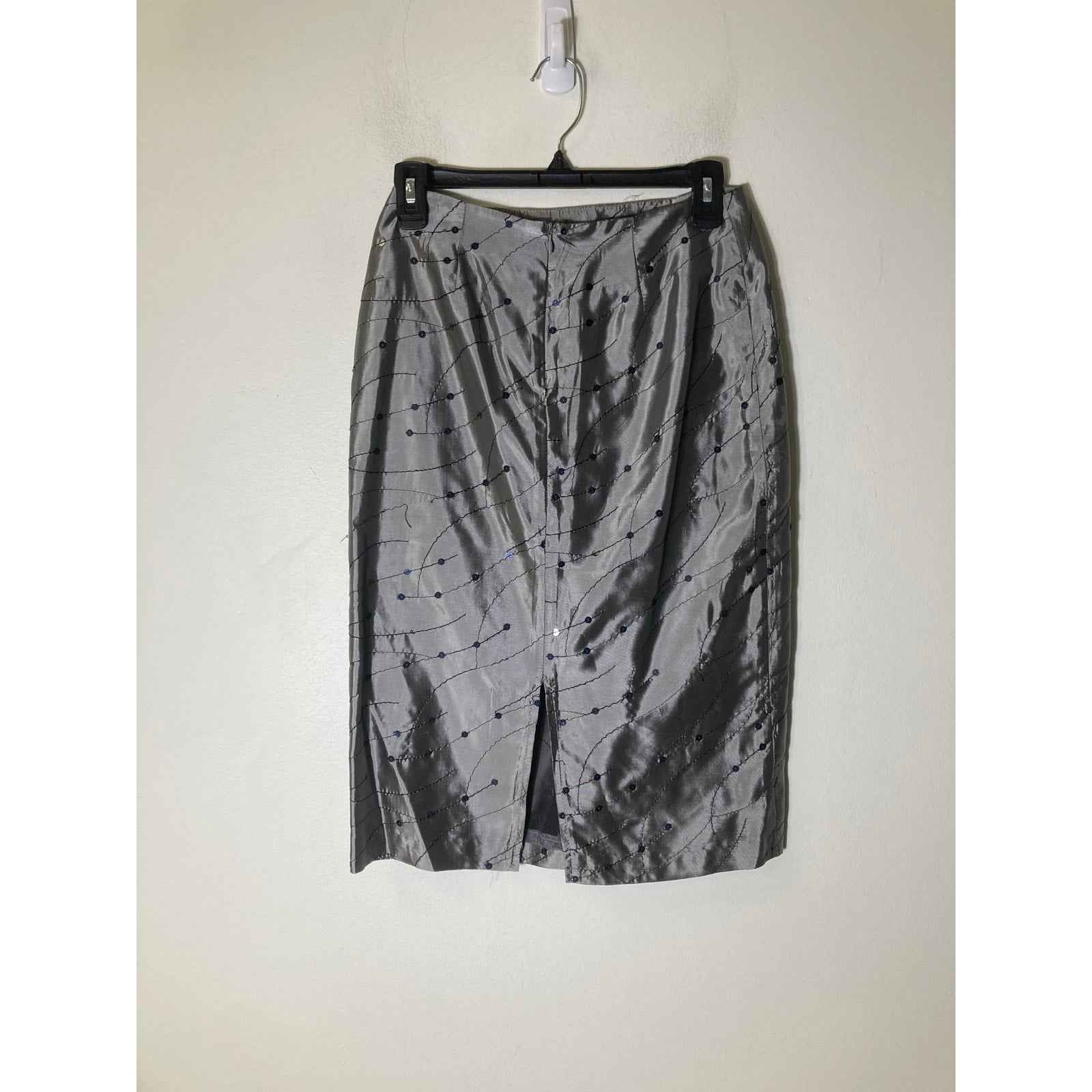 Emma Black Silver Midi Pencil Skirt with Sequin Detailing Sz 6