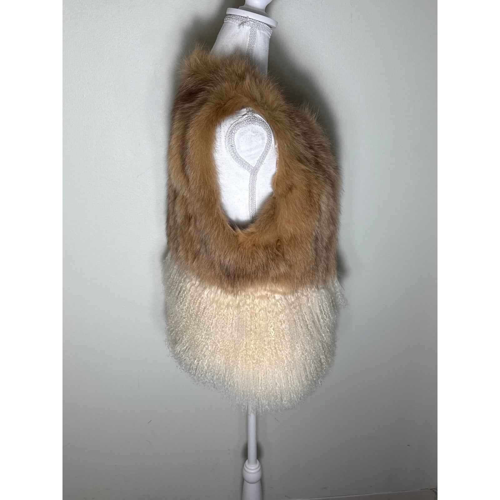 Twin Set Faux Fur Tan/Cream Fringe Vest Sz S