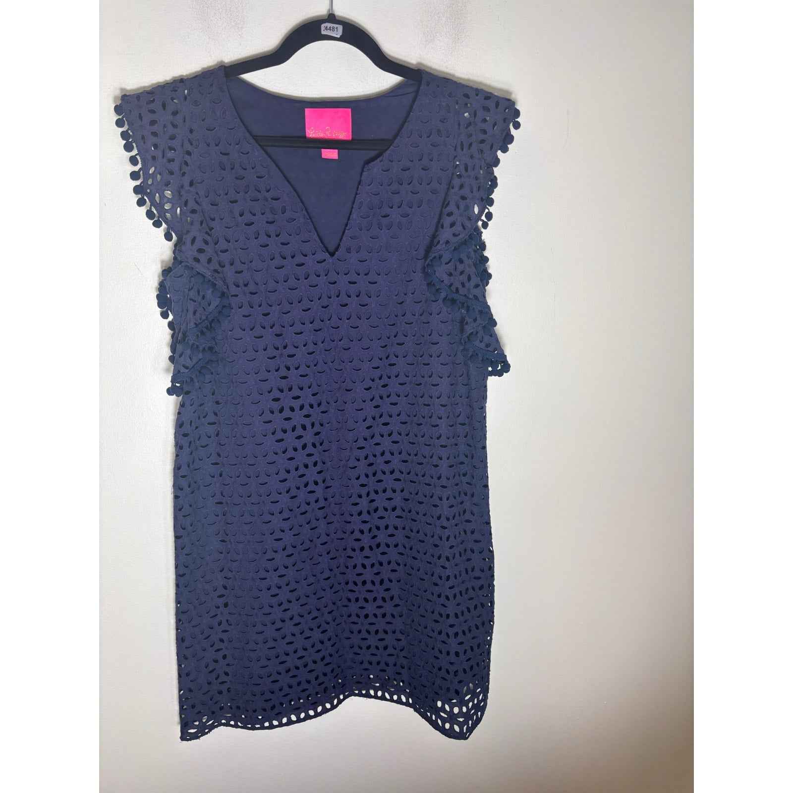 Lilly Pulitzer Navy Eyelet Flutter Sleeve Shift Dress Sz M
