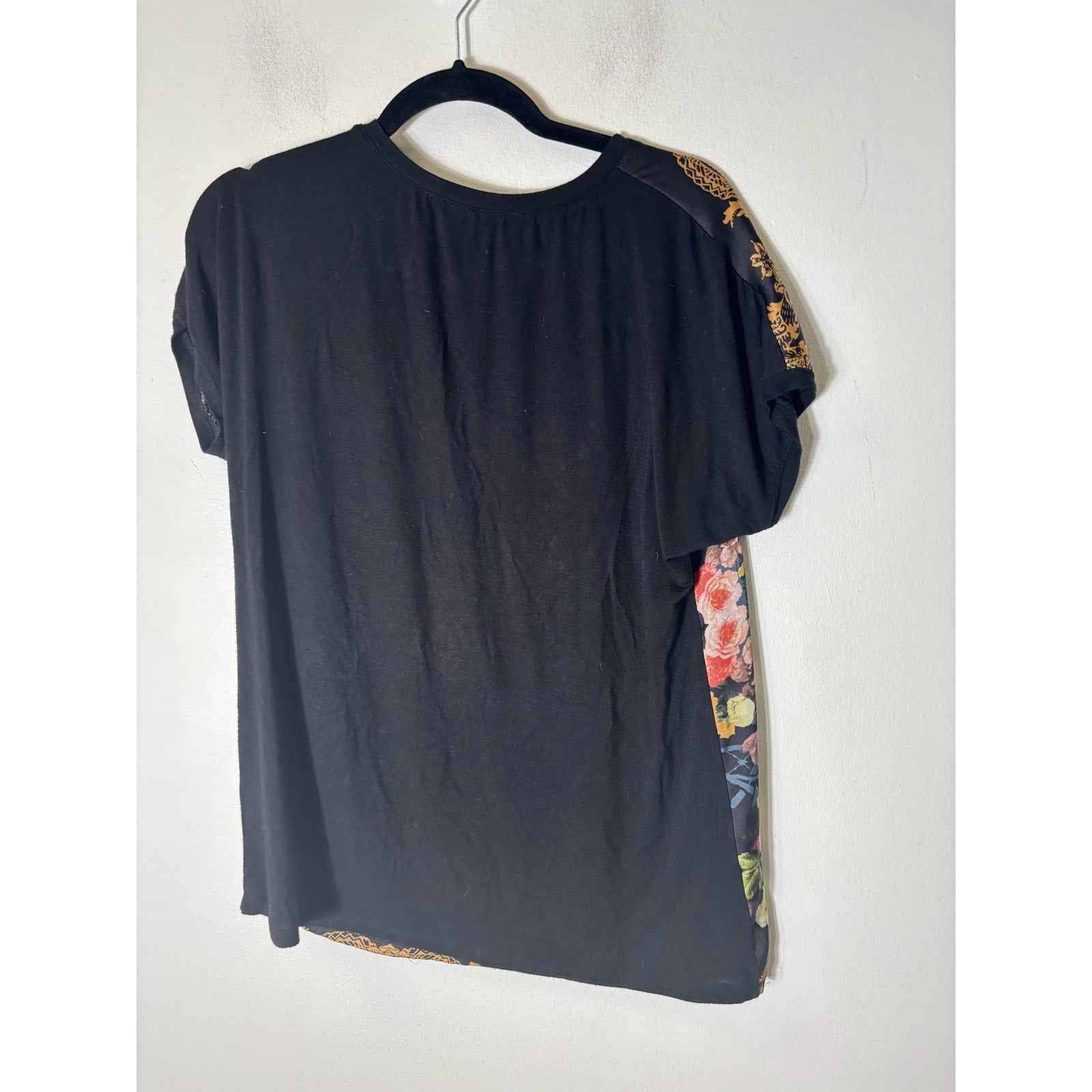 Peck and Peck Black Mixed Media Floral Print Cap Sleeve Top Sz Small