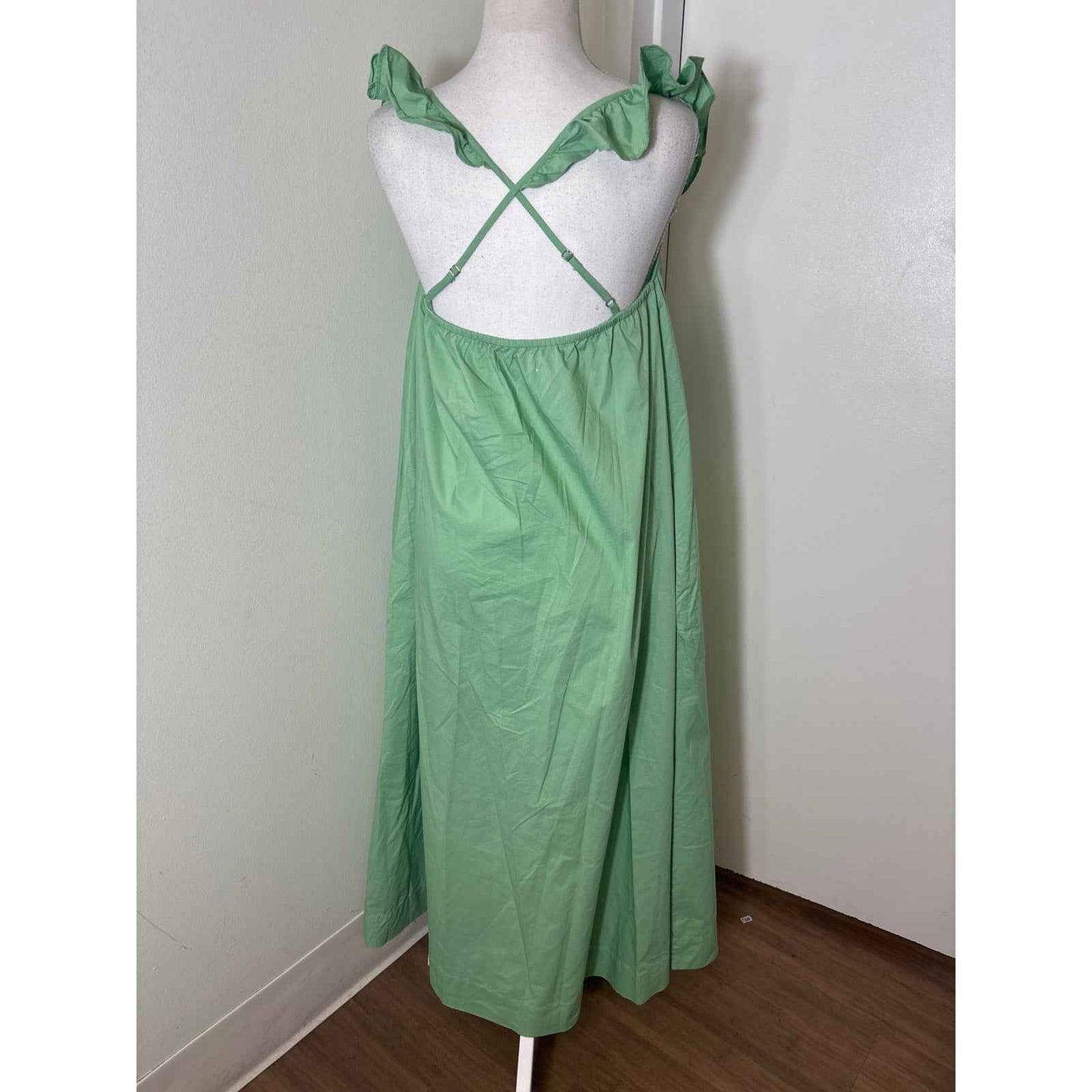 Lake Light Green Ruffled Criss Cross Back Maxi Dress Sz S