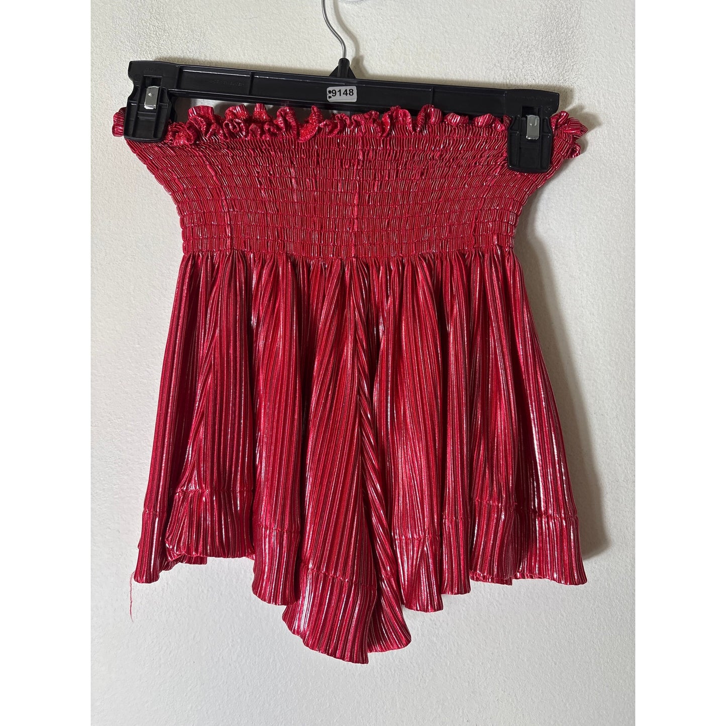 Queen of Sparkles Red Shimmery Pleated Smocked Shorts Sz S