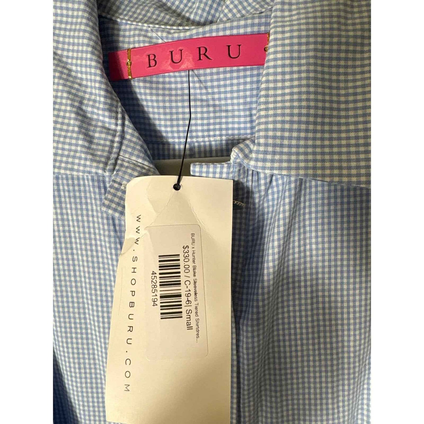NWT Buru Blue andWhite Gingham Shirt Dress Sz S