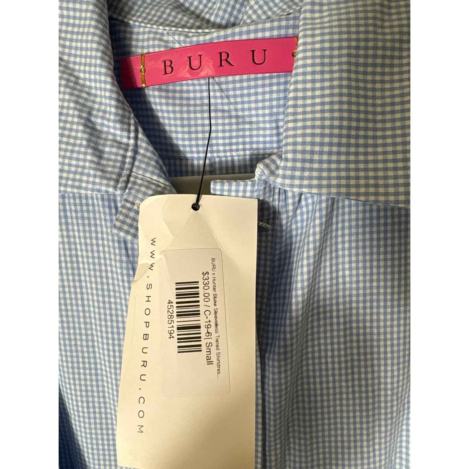 NWT Buru Blue andWhite Gingham Shirt Dress Sz S