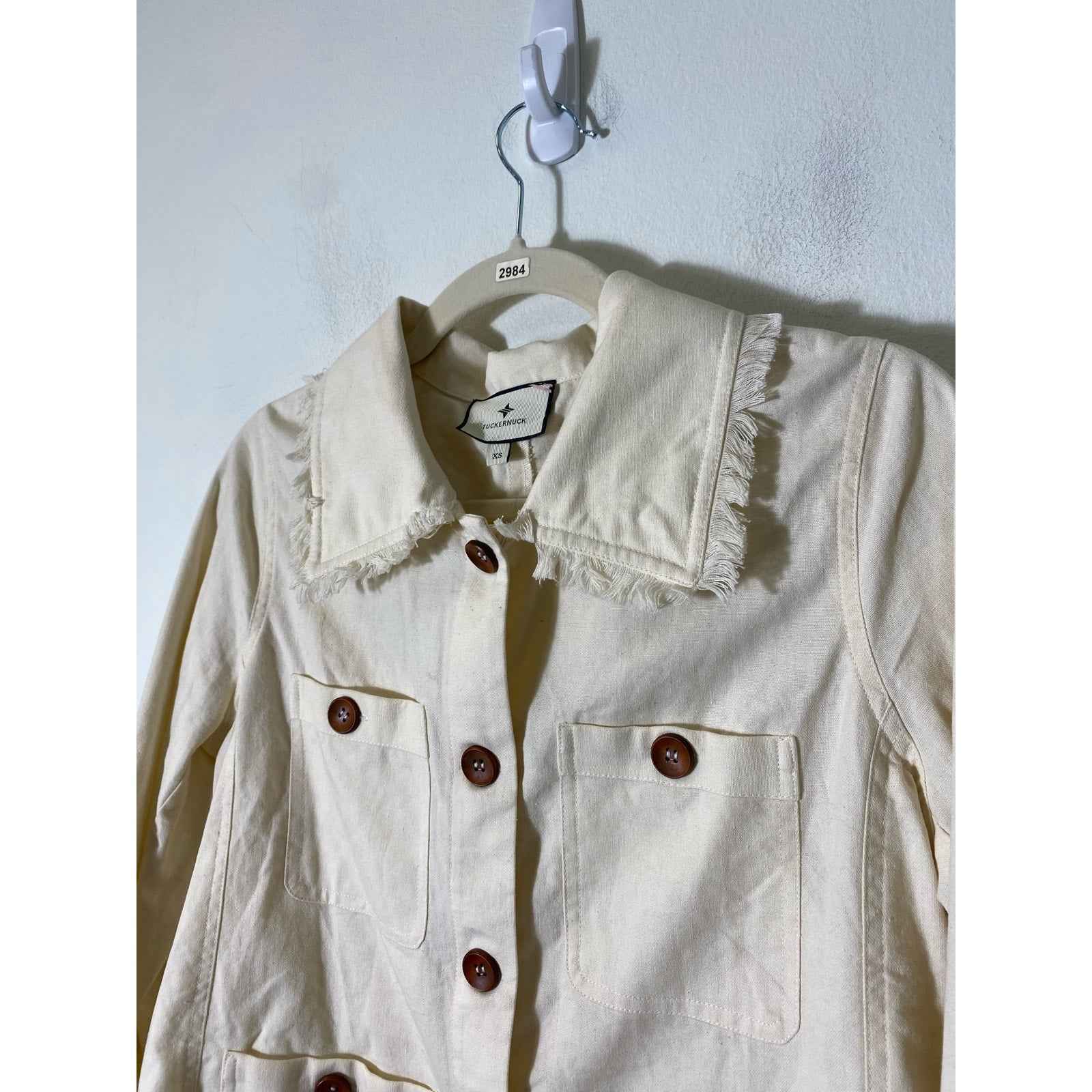 Tuckernuck Cream Linen Blend Frayed Collar Jacket Sz XS