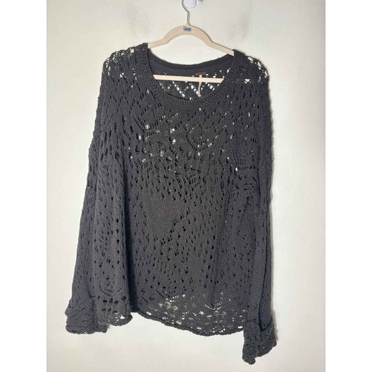 Free People Dark Gray Long Sleeve Open Knit "Holey" Sweater Sz M