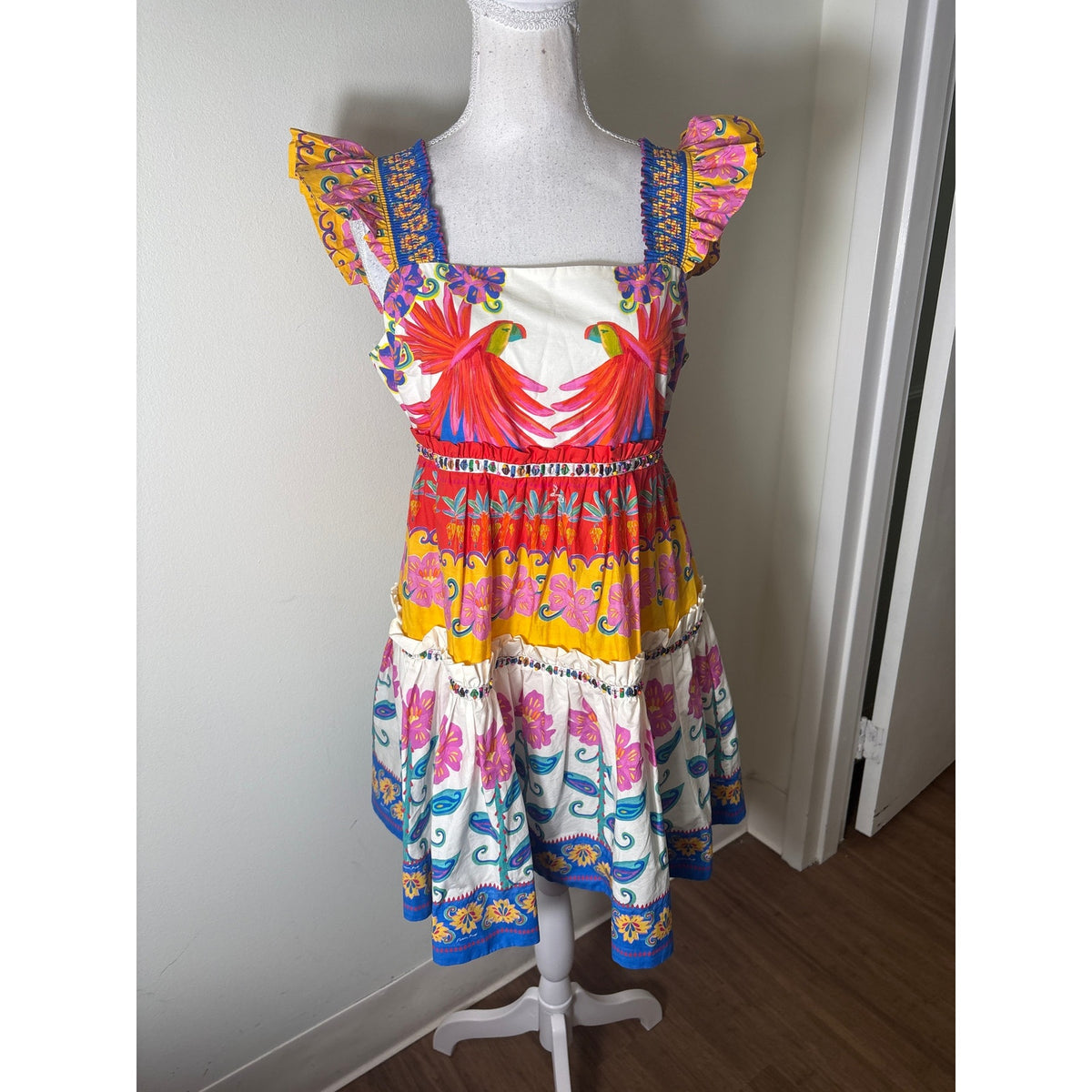 Farm Rio Multicolor Tropical Cotton Sleeveless Mini Dress Sz M