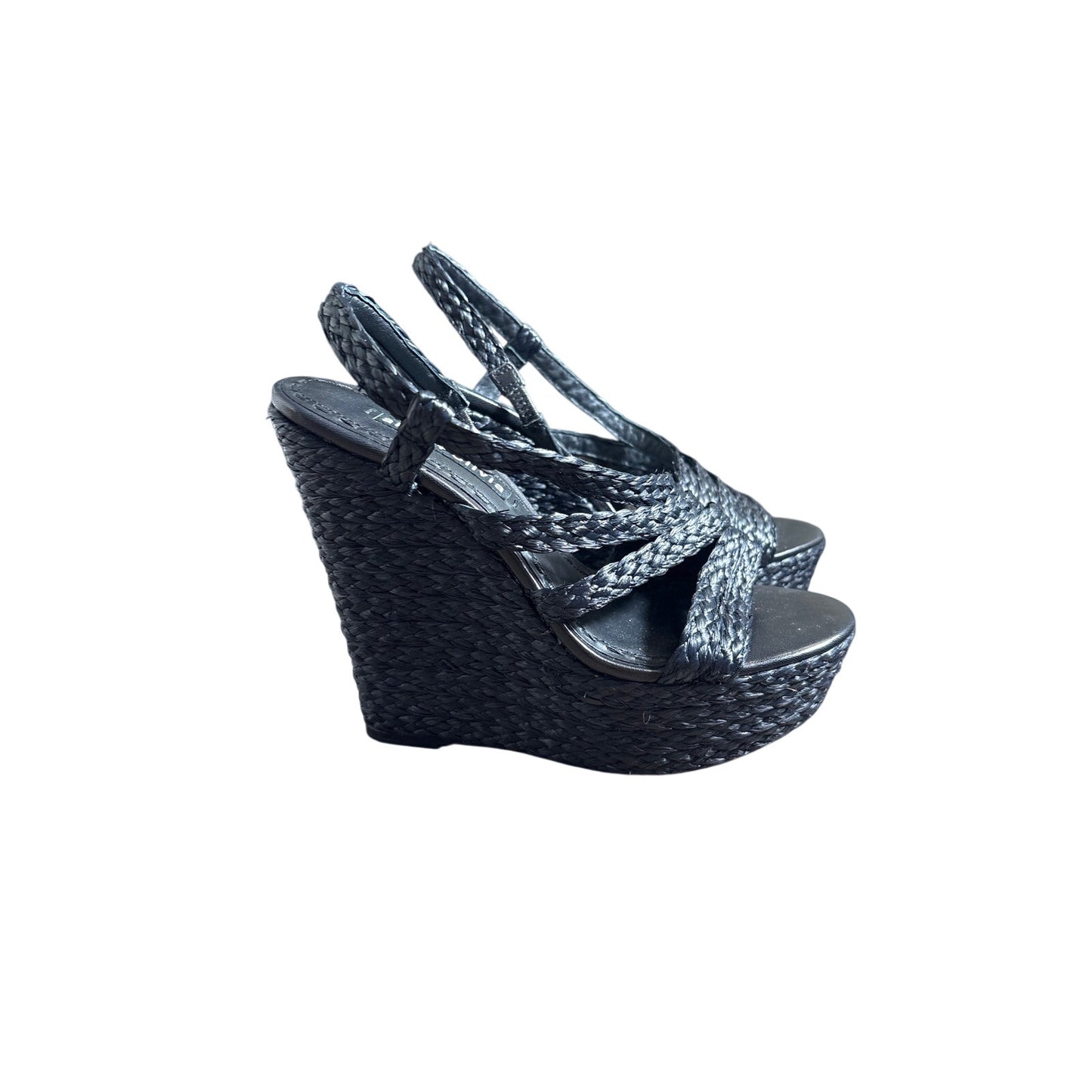 Alice + Olivia Black Raffia Platform Wedge Sandal Sz 7