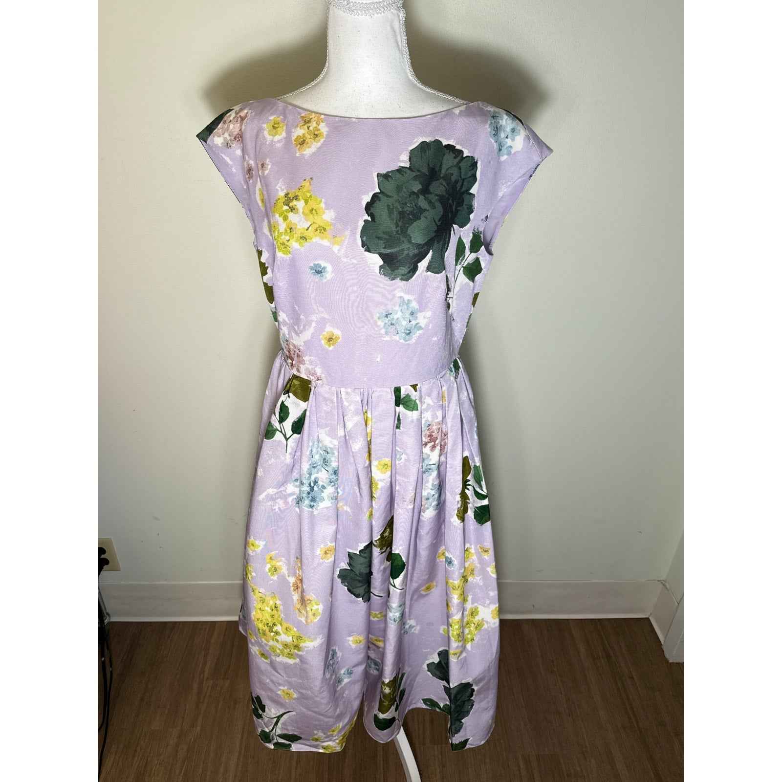 NWT Erdem "Margot Floral Lilac" Boat Neck Fully Skirt Midi Dress Sz 12