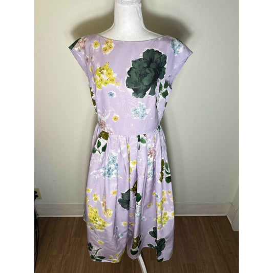 NWT Erdem "Margot Floral Lilac" Boat Neck Fully Skirt Midi Dress Sz 12