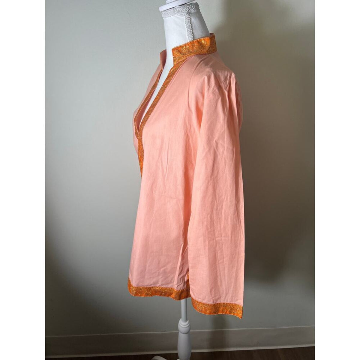 Sheridan French Pink Orange Cotton Tunic Long Sleeve Size S