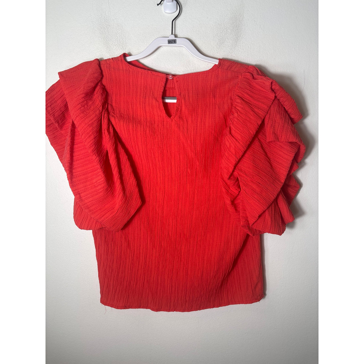 THML Bright Orange Short Layered RuNffle Sleeve Top Sz M