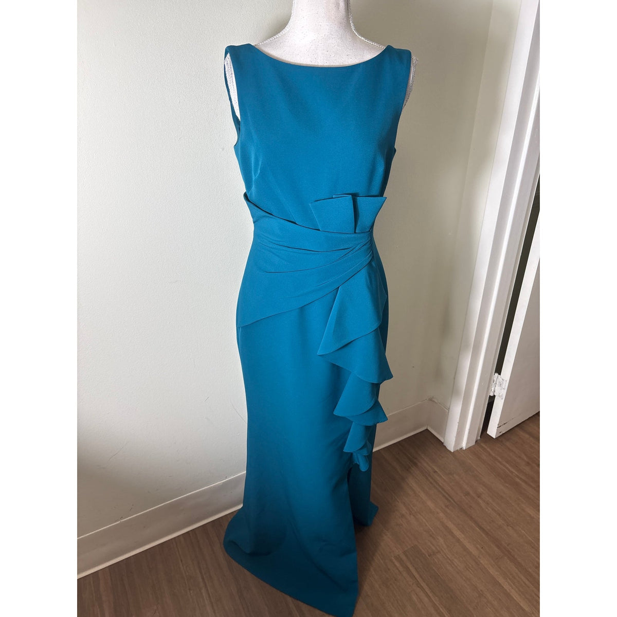 Eliza J Teal Side Ruffle Evening Dress Sz 4