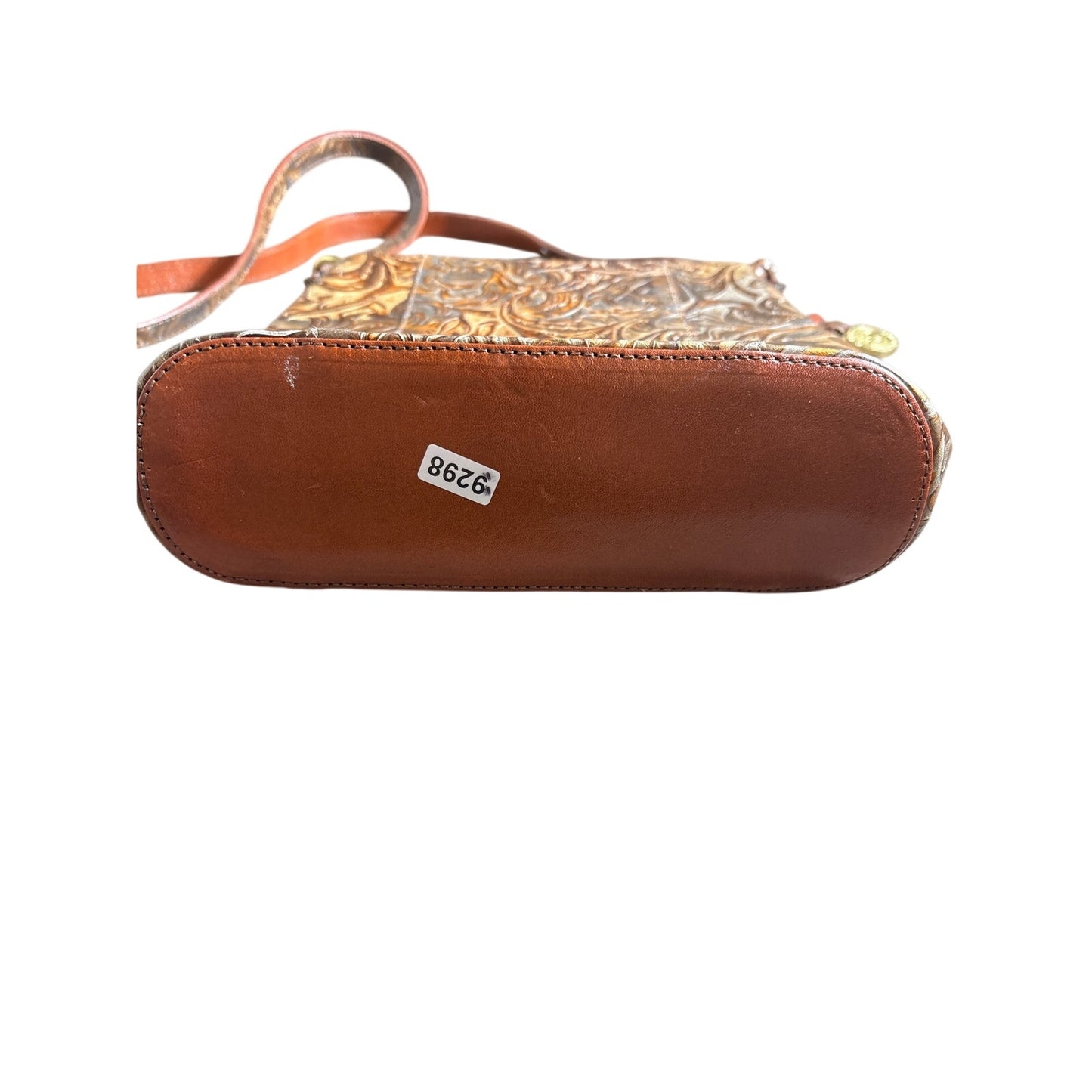 Vintage Brahmin Tan Tooled Floral Leather Crossbody Bag