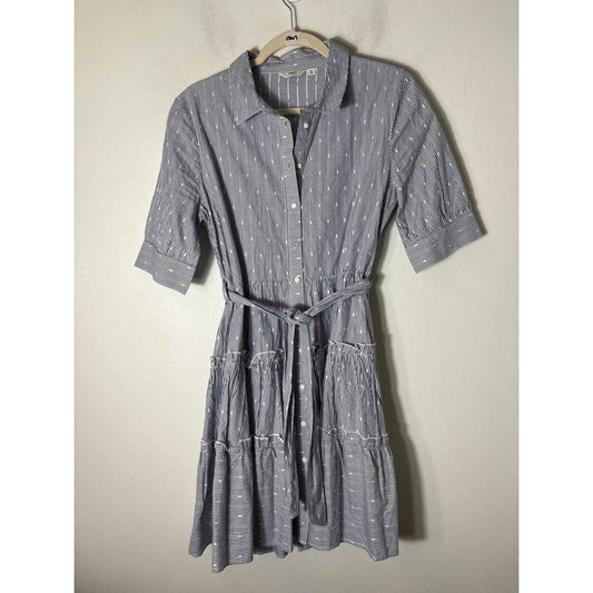 Only Blue Denim Blue and White Stripe Half Sleeve Button Dress Sz 38