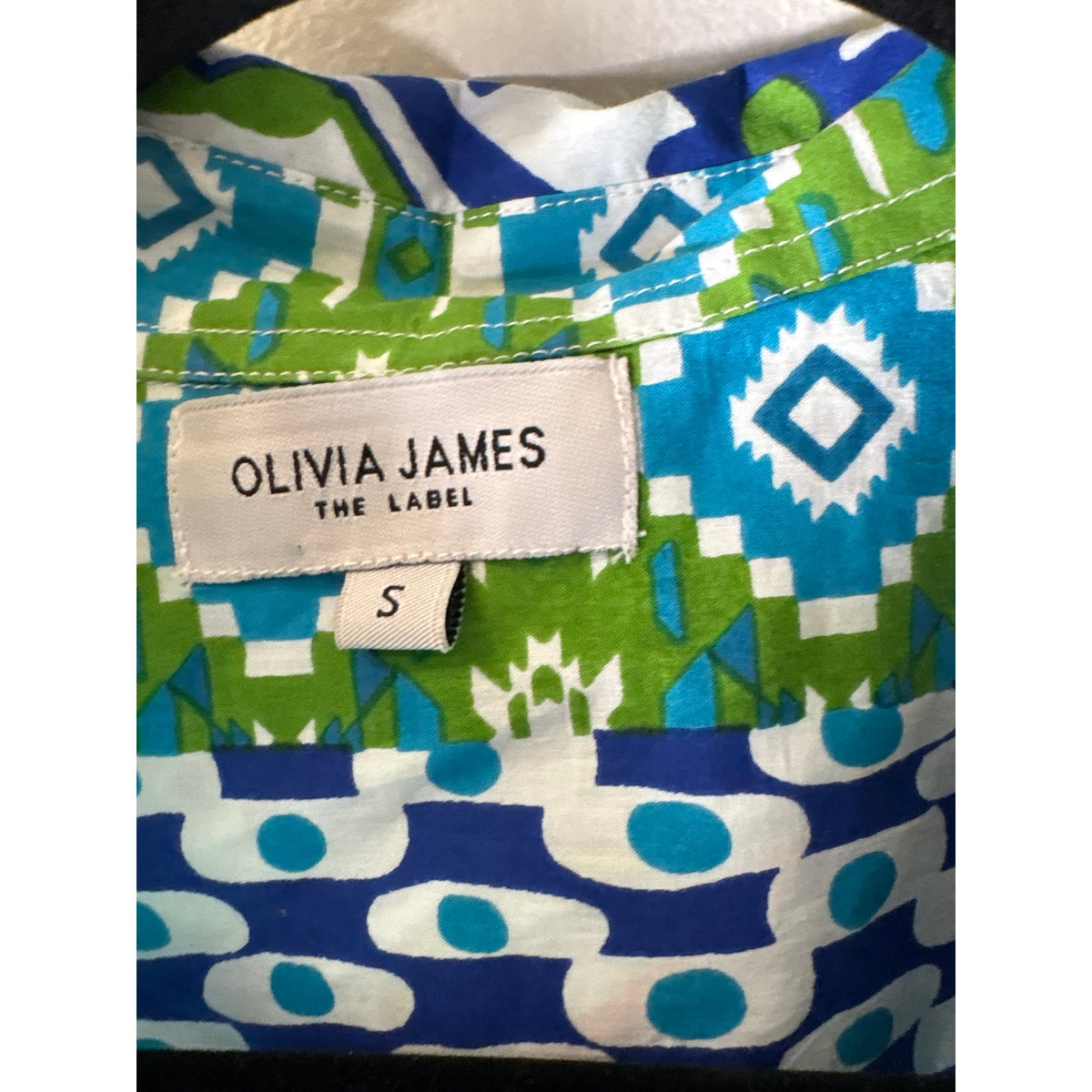Olivia James Blue Green Long Sleeve Button Up Cotton Shirt Sz S
