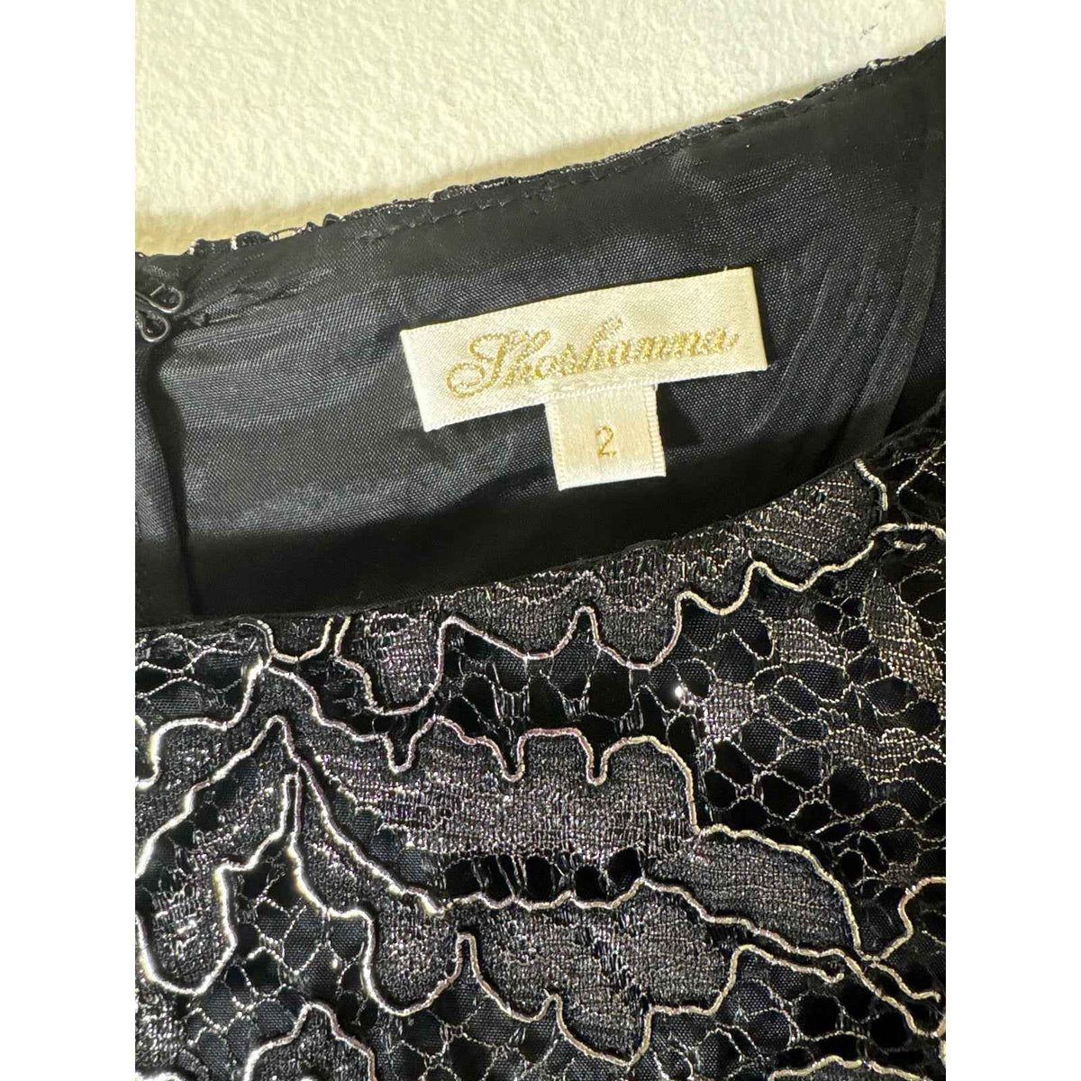 Shoshanna Black Silver Floral Lace Long Sleeve Knee Length Dress Sz 2