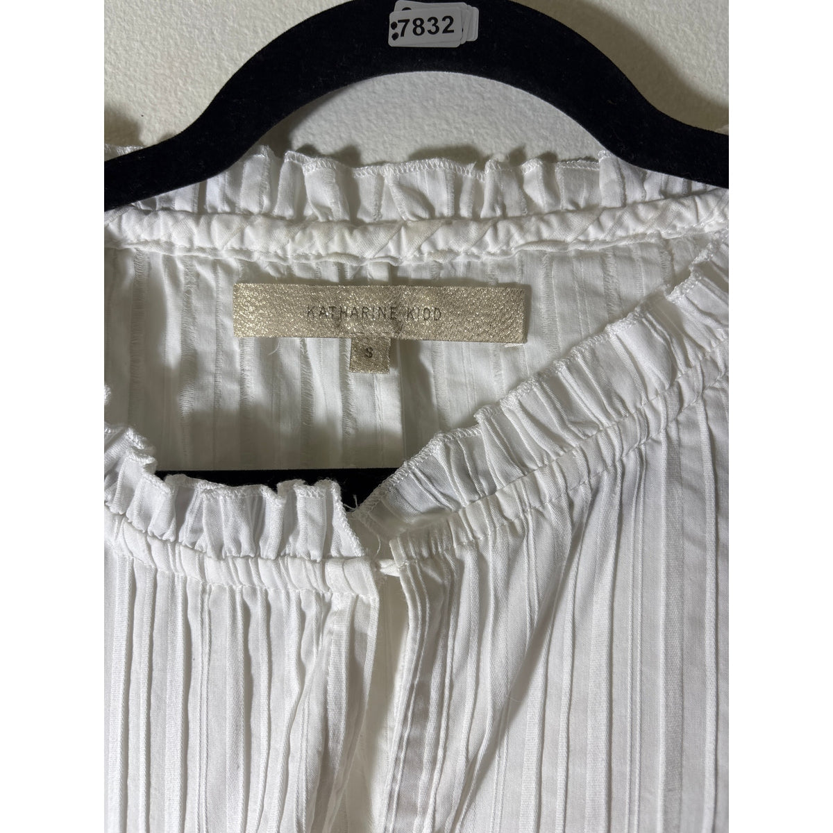 Katherine Kidd White Cotton Seam Pleated Shirt Sz S