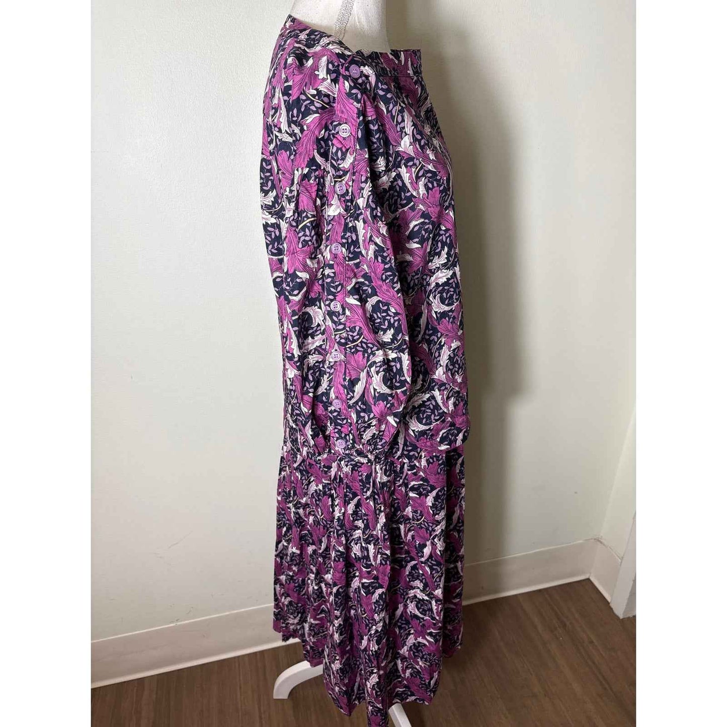 Buru Purple Leaf Design Half Sleeve Top and Midi Skirt Set Sz S