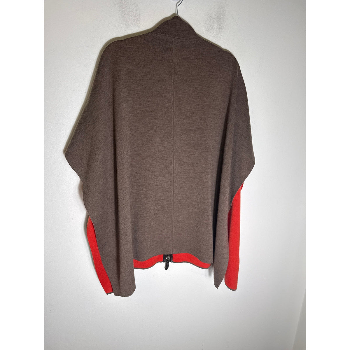 Brown/Orange Reversible Leather Trimmed Poncho - No tag